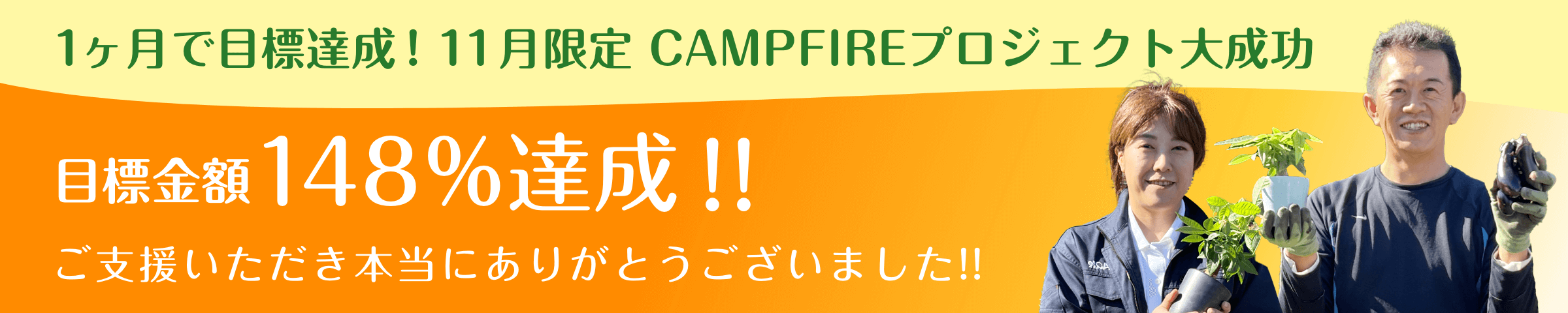 クラウドファンディング目標金額148%達成！！